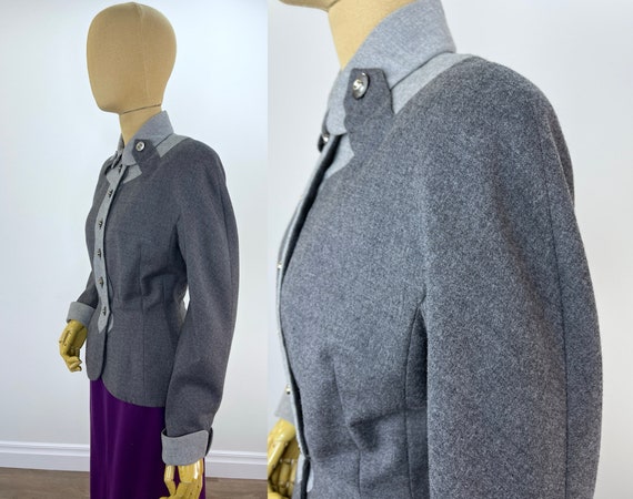 1950s Fitted Blazer in Pink and Gray Stripe