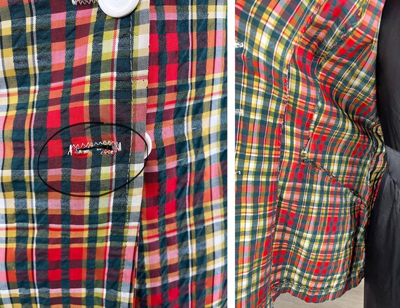 Vintage 1970s Red and Green Plaid Seersucker Blaz… - image 10