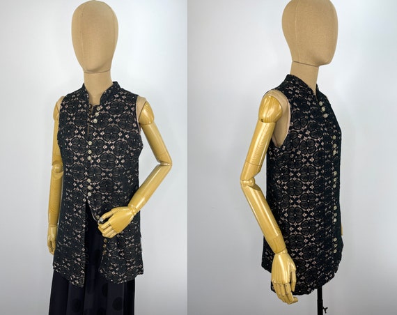 Vintage 1960s Black Illusion Lace Vest/Micro Mini… - image 5