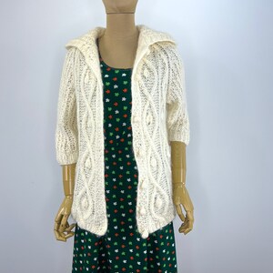 Vintage 1960s/1970s Fuzzy Ivory Hand Knit Cardigan by Montgomery Ward, Cable Knit Cardigan image 2