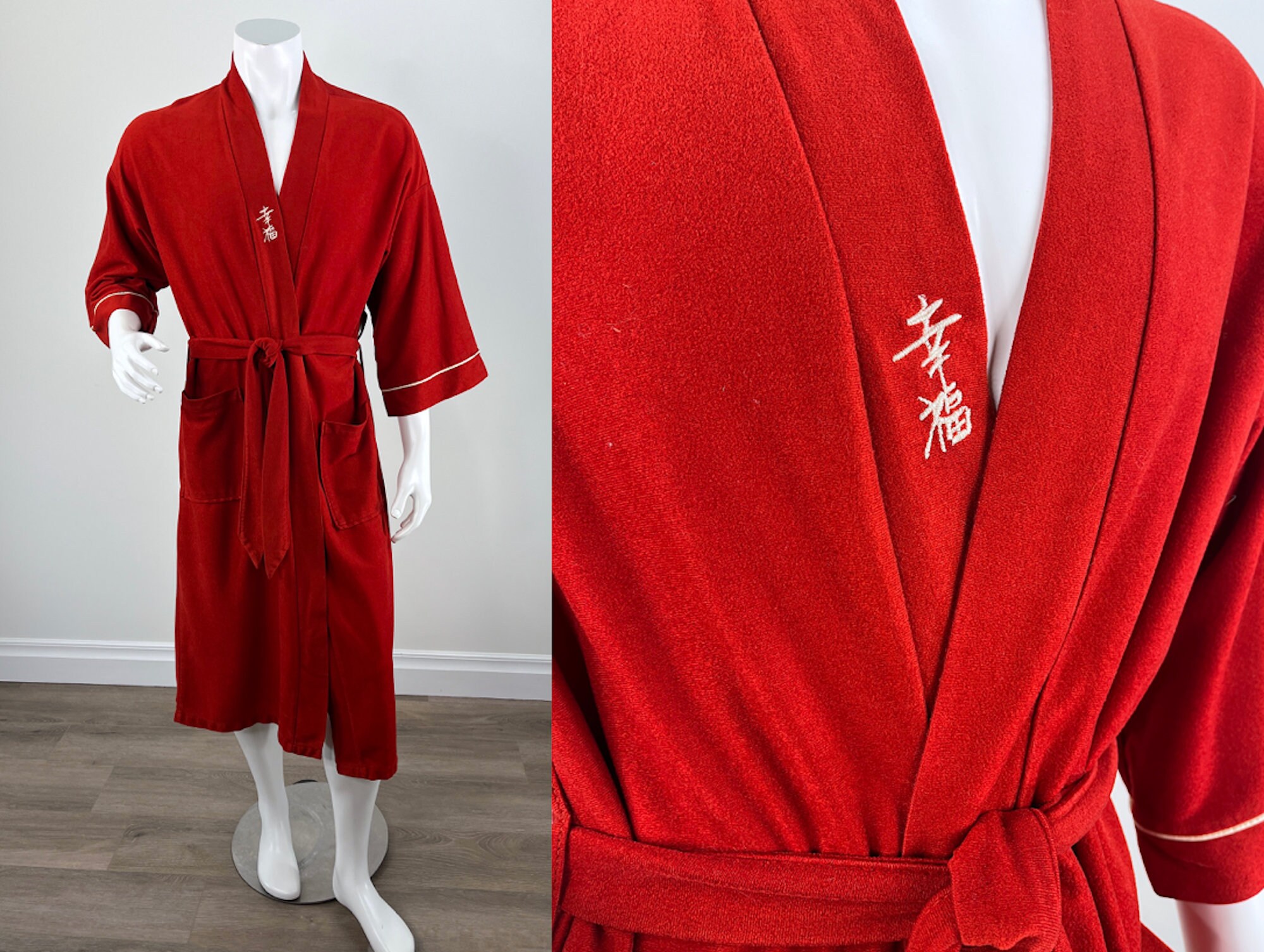 Vintage Unisex Red Robe With White Embroidered Chinese Character One Size Fits All by Jcpenney Etsy UK