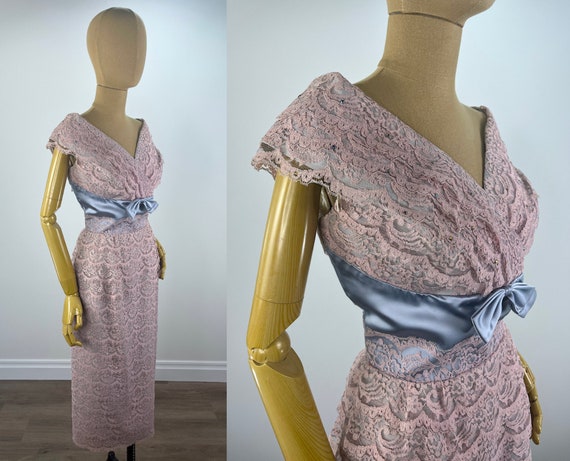 Vintage 1950s Pink Tiered Lace Off the Shoulder C… - image 2