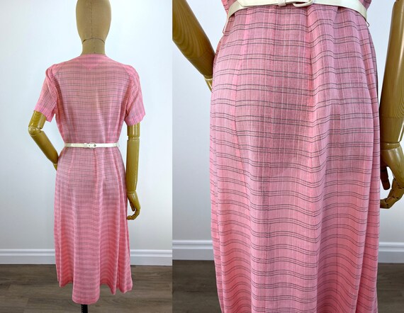 Vintage 1950s Pale Pink Striped Sheer Shirtwaist … - image 5