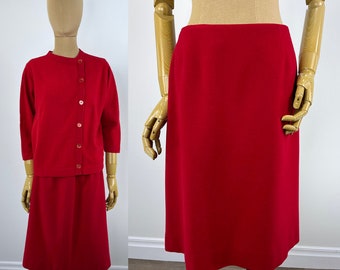 Vintage 1960s Fire Engine Red Wool A-Line Skirt, Fully Lined.  By Tudor Spun