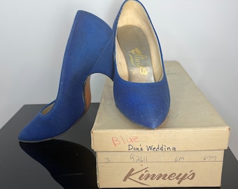 Vintage 1960s Royal Blue Dyed to Match Shoes Size 6M by Flings with Original Kinney's Shoe Box  Originally Owned by Donna Staples