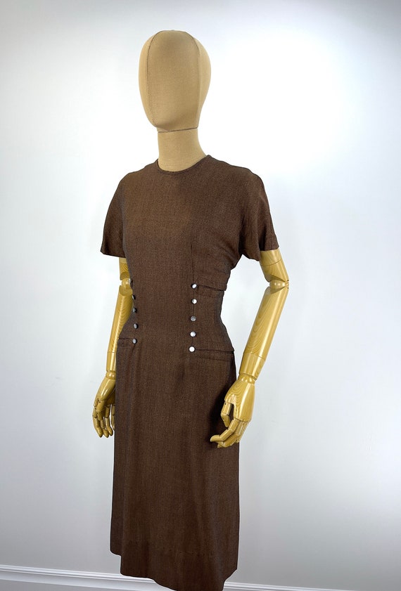 brown herringbone dress Vintage Check Herringbone Dress