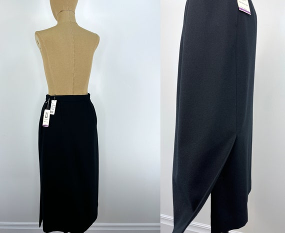 Vintage 1980s Black Wool Crepe Deadstock Skirt Su… - image 8