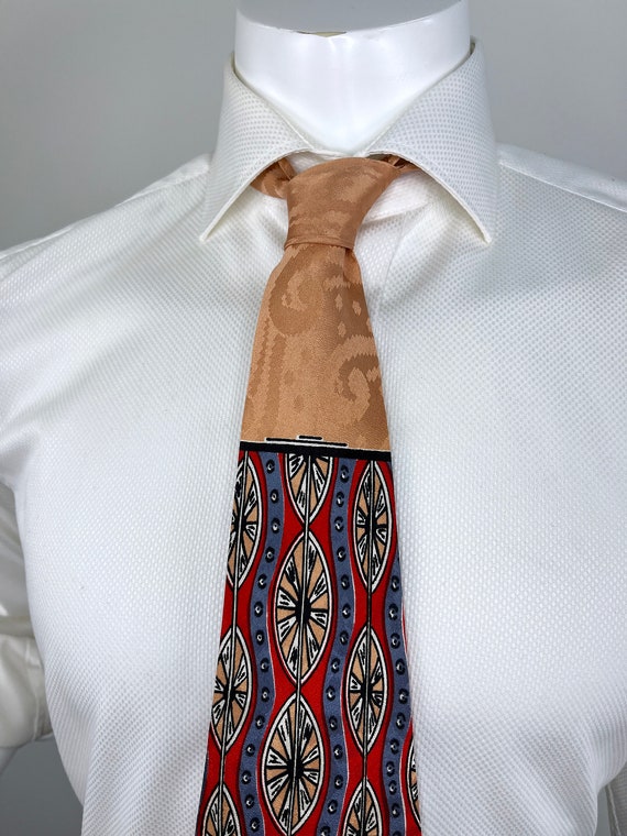 Vintage 1930s/1940s Peach Silk Jacquard Tie. Vert… - image 4