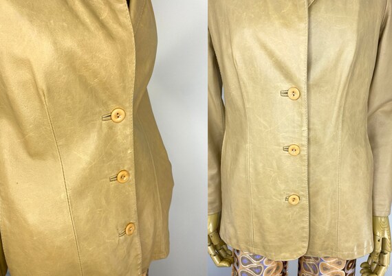 Vintage 1990s Beige Leather Jacket Size 40.  Beig… - image 7