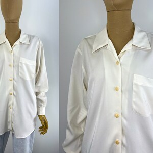 Vintage 1990s Egg Shell Rayon Blouse by Foxcroft, Size 8.