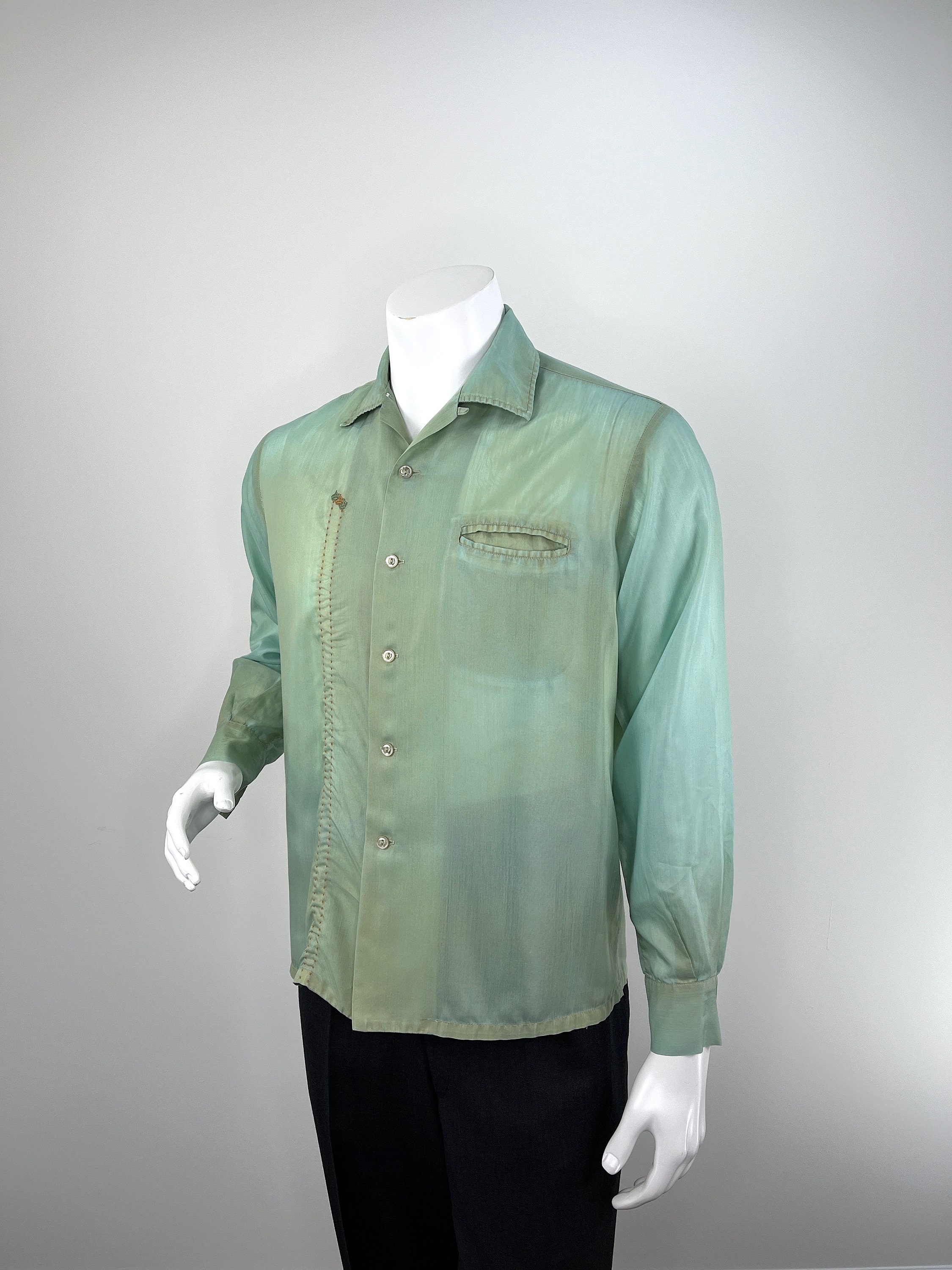 Vintage 1950s Celery Green Sports Shirt With Embroidered - Etsy
