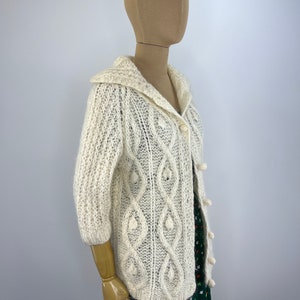 Vintage 1960s/1970s Fuzzy Ivory Hand Knit Cardigan by Montgomery Ward, Cable Knit Cardigan image 7