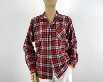 Vintage 1950s Red, White and Black Plaid Flannel Shirt, Sports Apparel by E & W