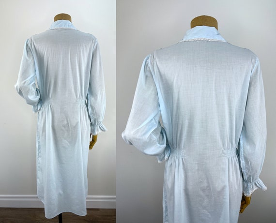 Vintage Pale Blue Cotton Nightgown with Crocheted… - image 3