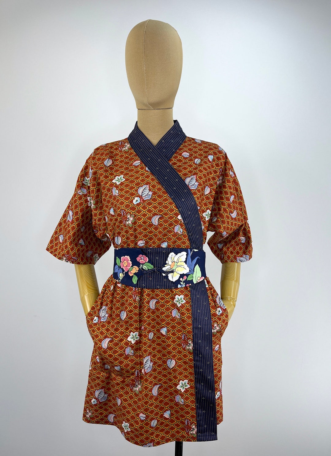 Japanese Robe Hooks Vintage Japanese Wrap Style Robe With Sash/obi. Vintage Banana Belt ...