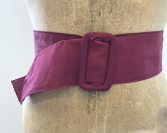 Vintage 1950s Handmade Wide Magenta Belt with a Fabric Covered Buckle