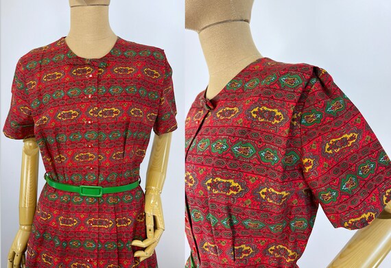 Vintage 1950s Red Cotton Print Shirtwaist Dress. … - image 6