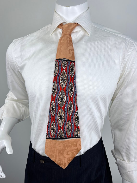 Vintage 1930s/1940s Peach Silk Jacquard Tie. Vert… - image 3