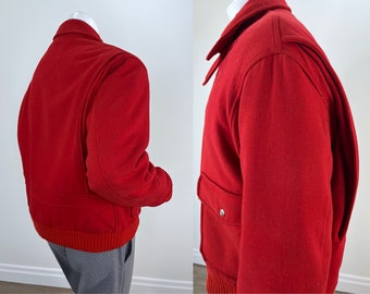 Vintage 1980s Men's Red Wool Jacket With Large Pockets by