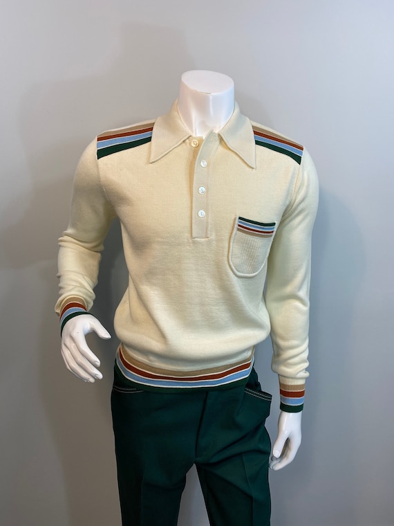 Vintage JCPenny Mens Ivory Acrylic Henley Sweater