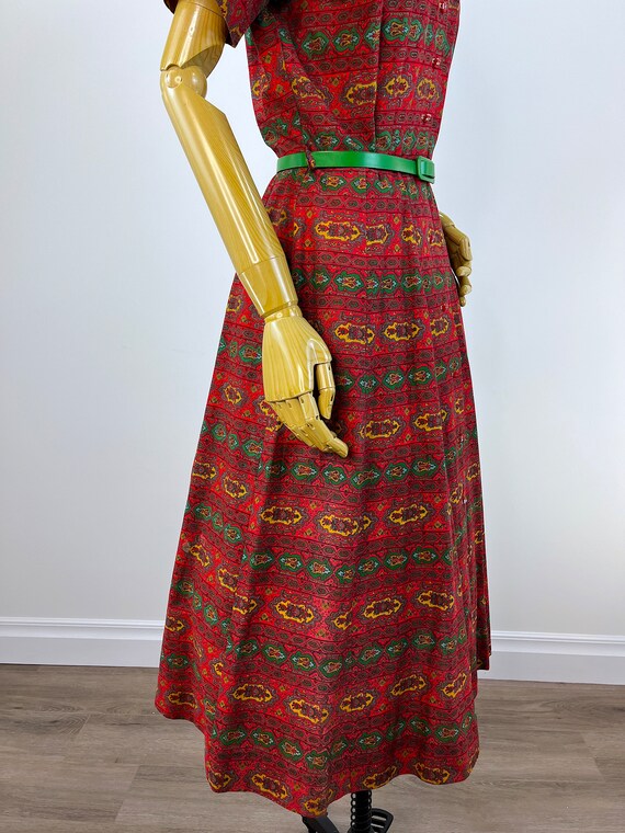 Vintage 1950s Red Cotton Print Shirtwaist Dress. … - image 5