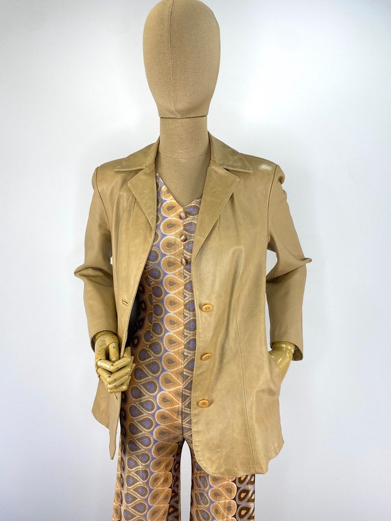 Vintage 1990s Beige Leather Jacket Size 40.  Beig… - image 3