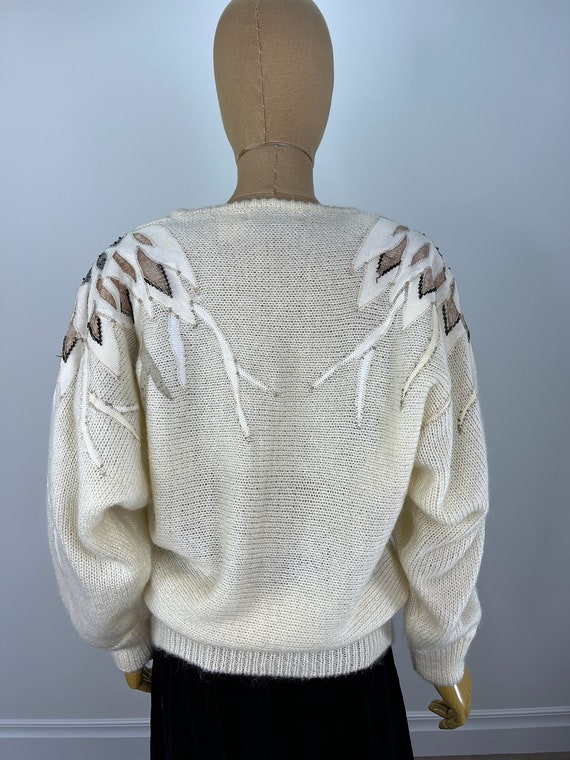 Vintage 1980s Embellished Oversized Ivory Sweater… - image 6