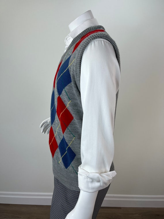 Vintage 1980s Men's Argyle Sweater Vest In Grey, … - image 4
