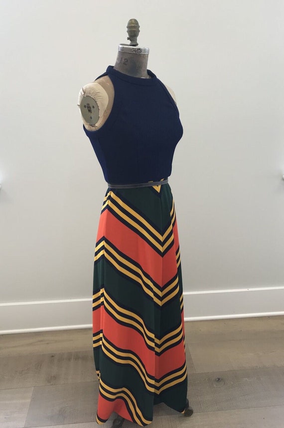 1970s Maxi Striped Chevron Dress, Great Bold Color