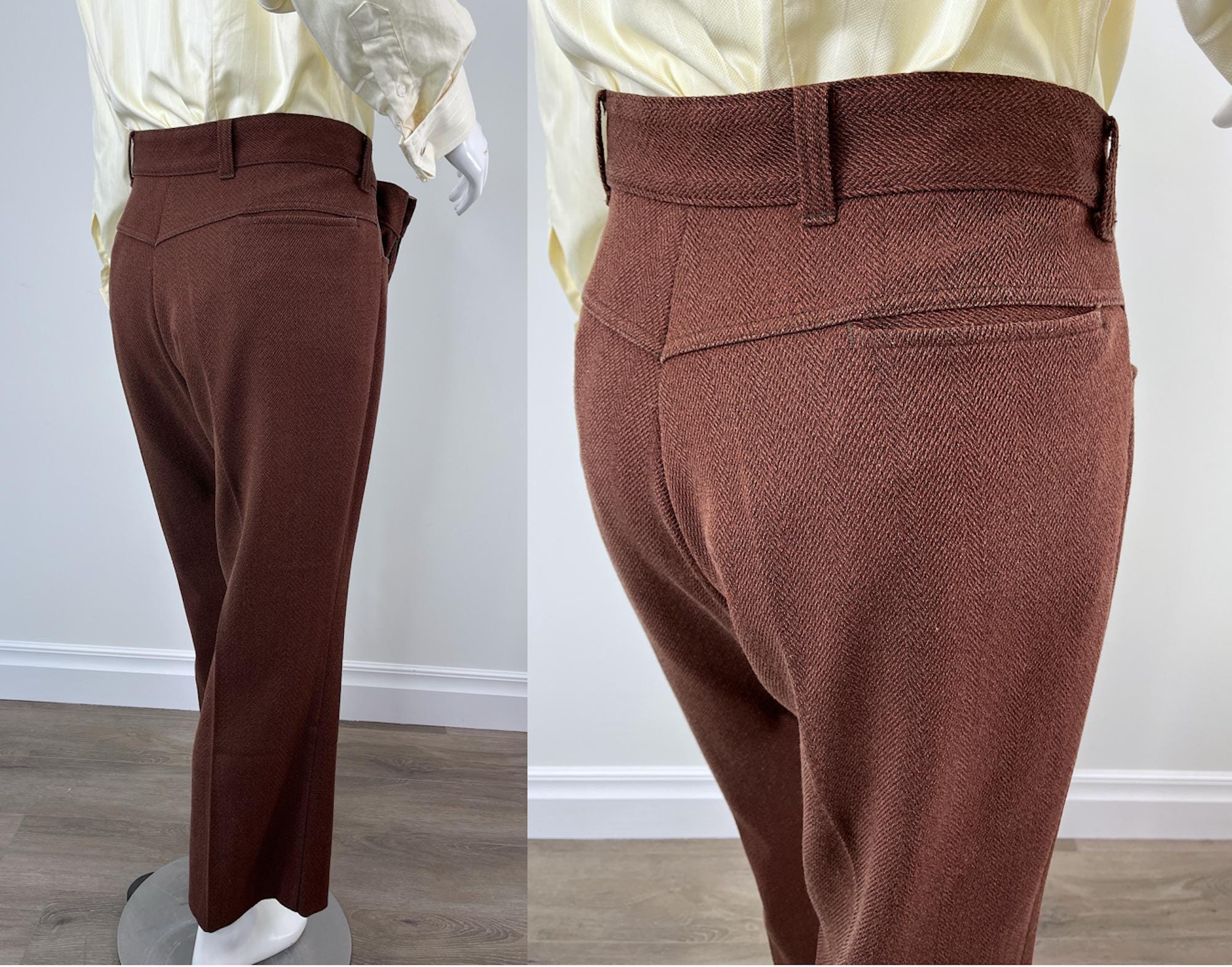 Vintage 1970s Rust Colored Herringbone Texture Pants by