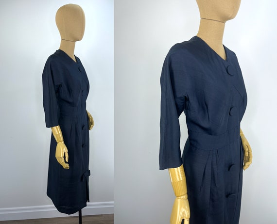 Vintage Late 1950s/Early 1960s Deep Navy Blue Sil… - image 3