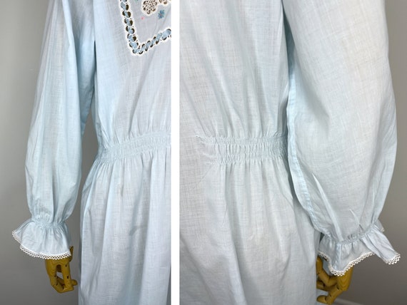 Vintage Pale Blue Cotton Nightgown with Crocheted… - image 8