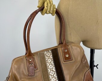 Vintage Leather Bag Coach Tote Brown Cowhide Handbag Authentic Designer Purse Tan Shoulder Women Gift Idea Satchel Classic Style
