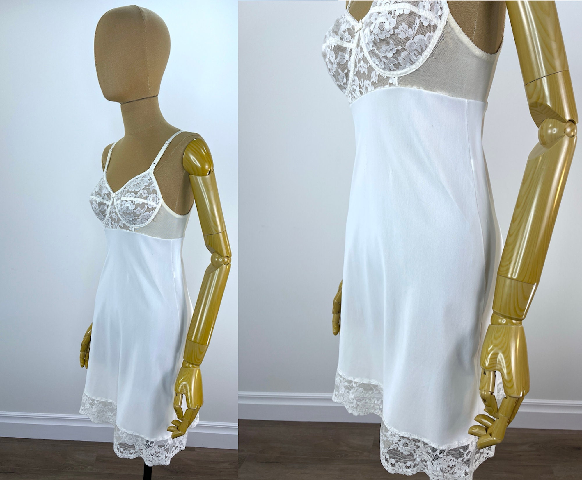 ワーナーズ社製、1950年代のヴィンテージ、ブラ内蔵の白いスリップ