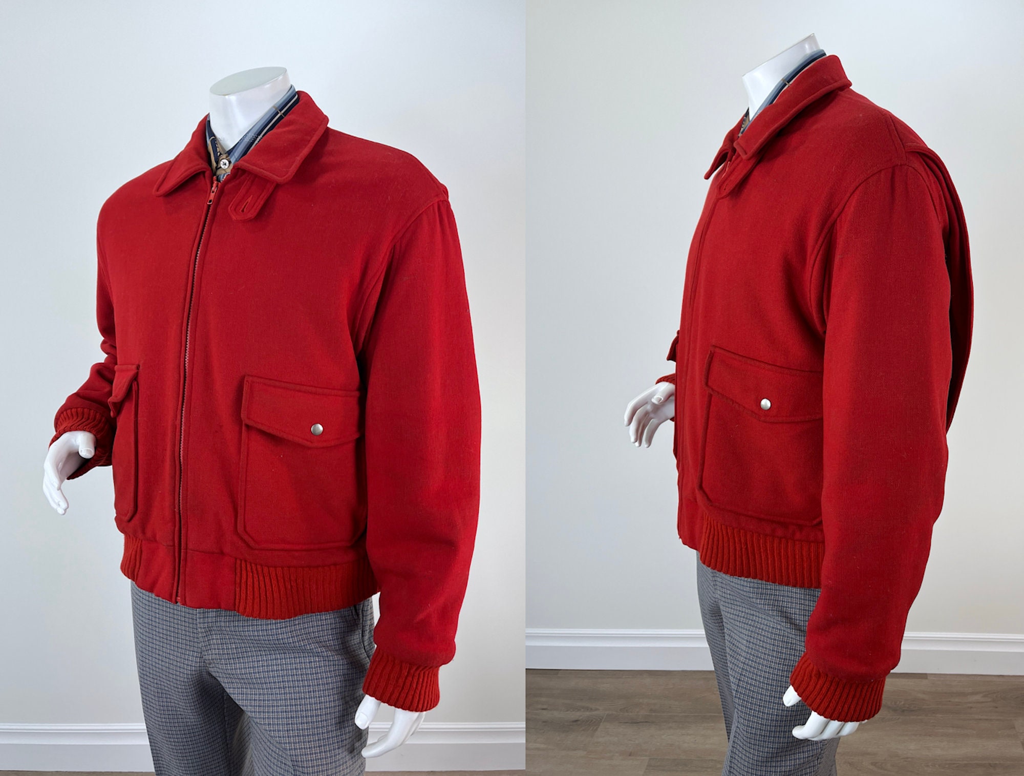 Vintage 1980s Men's Red Wool Jacket With Large Pockets by Bill