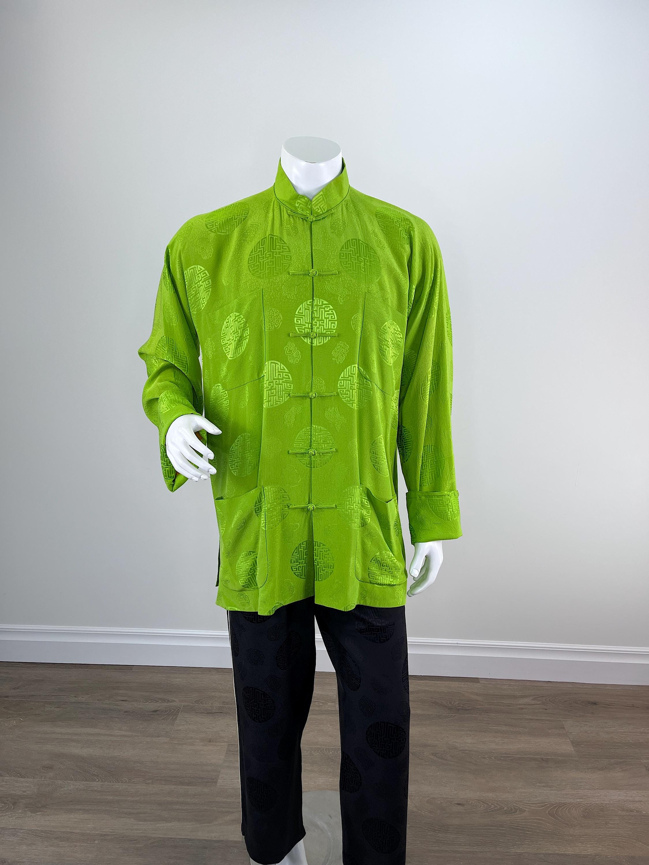 Vintage 1990s/2000s Citron Green Silk Jacquard Men's/unisex Jacket