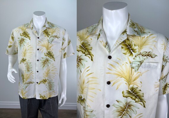 Chemise hawaienne vintage pour homme en coton blanche et jaune avec boutons en noix de coco par Ky s Etsy France