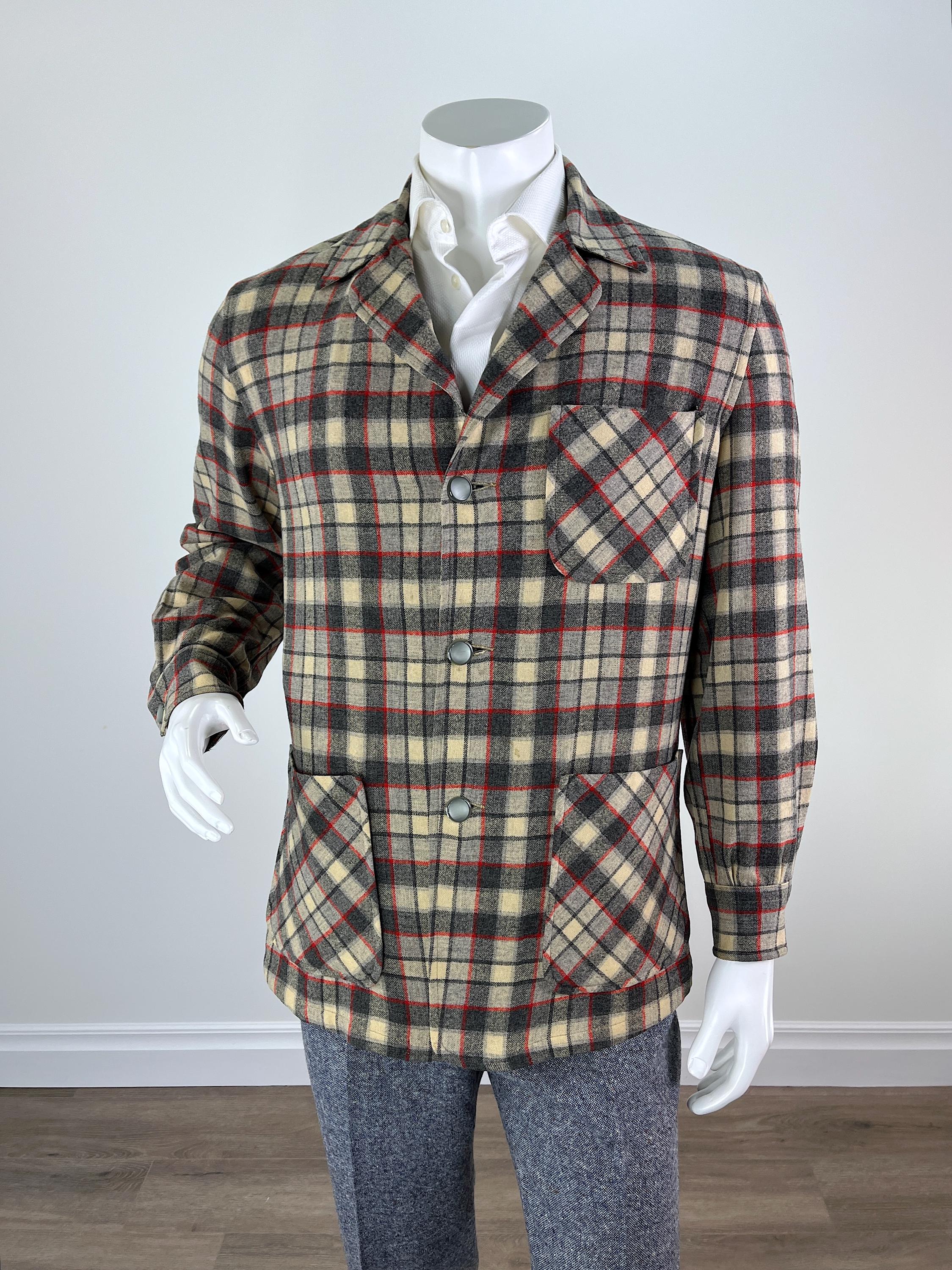 1950 年代のヴィンテージ、グレー、ベージュ、レッドのウール チェック