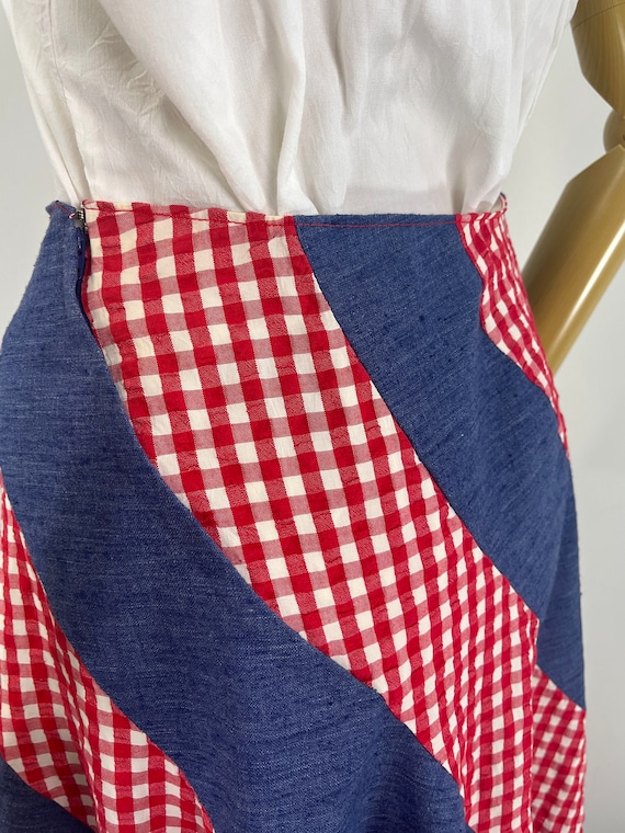 Vintage 1970s Red and White Gingham and Blue Cott… - image 8