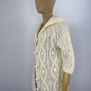 Vintage 1960s/1970s Fuzzy Ivory Hand Knit Cardigan by Montgomery Ward, Cable Knit Cardigan image 5