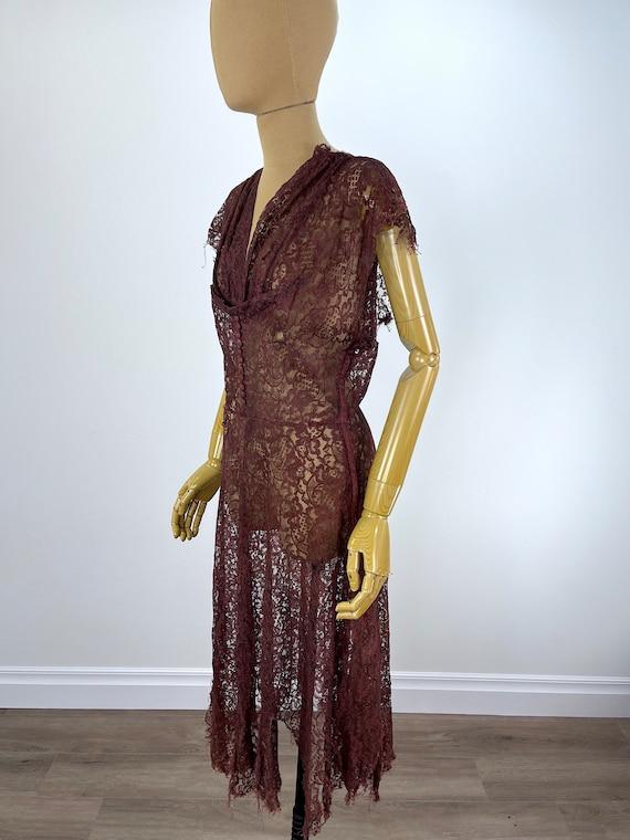 vintage burgundy lace dress Burgundy Vintage Lace Short Dress Prom Dress – Koutun Dress main image 1
