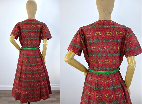 Vintage 1950s Red Cotton Print Shirtwaist Dress. … - image 3