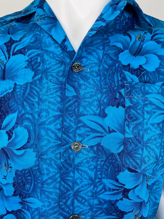 Vintage 1960s Men's Royal Blue Hawaiian HIbiscus … - image 7