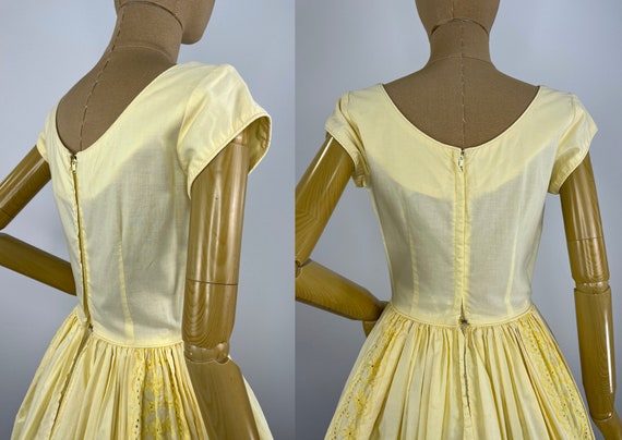 Vintage 1950s Yellow Cotton Dress with a Full Ski… - image 7