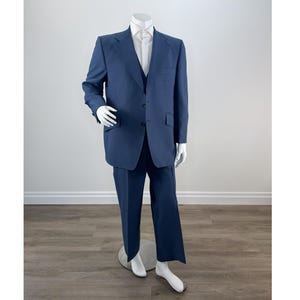 Vintage 1970s Men&#39;s Peacock Blue Three Piece Suit with Contrast Red & White Stitching by Petrocelli, Jack&#39;s of IL, Feb 7, 1977, Vested Suit