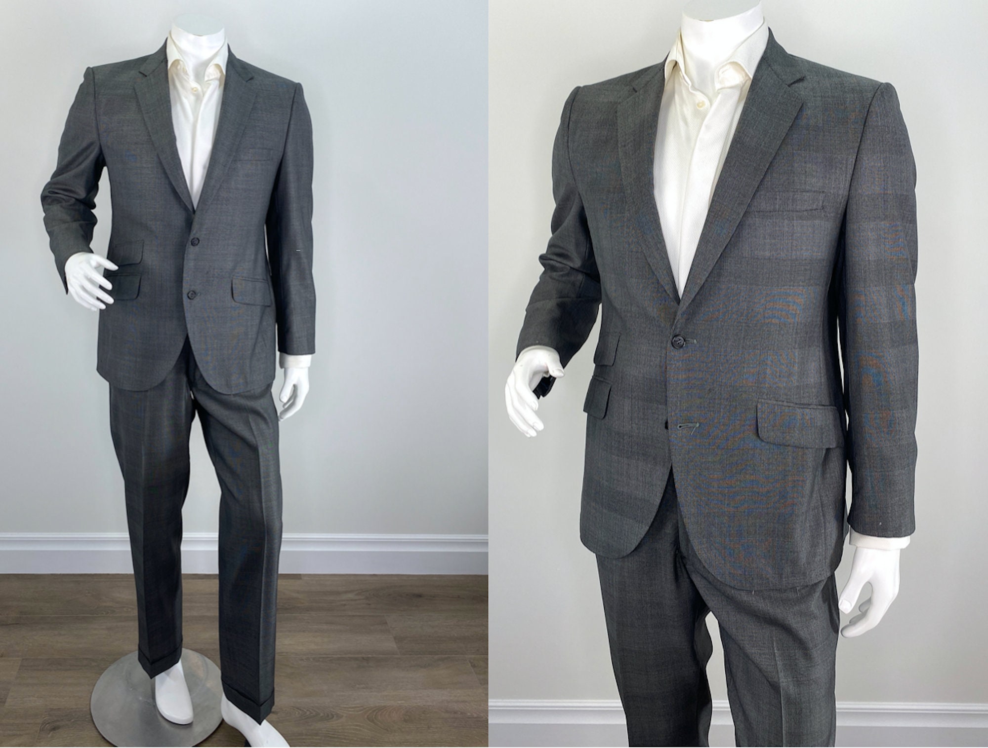 Vintage 1960s Grey Suit, Two Button Stance, Pocket Flaps