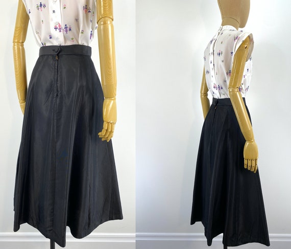 Vintage 1950s Black Taffeta A-Line Skirt with Bro… - image 5