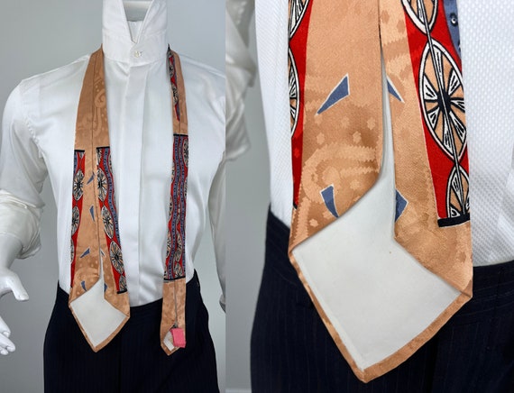 Vintage 1930s/1940s Peach Silk Jacquard Tie. Vert… - image 7