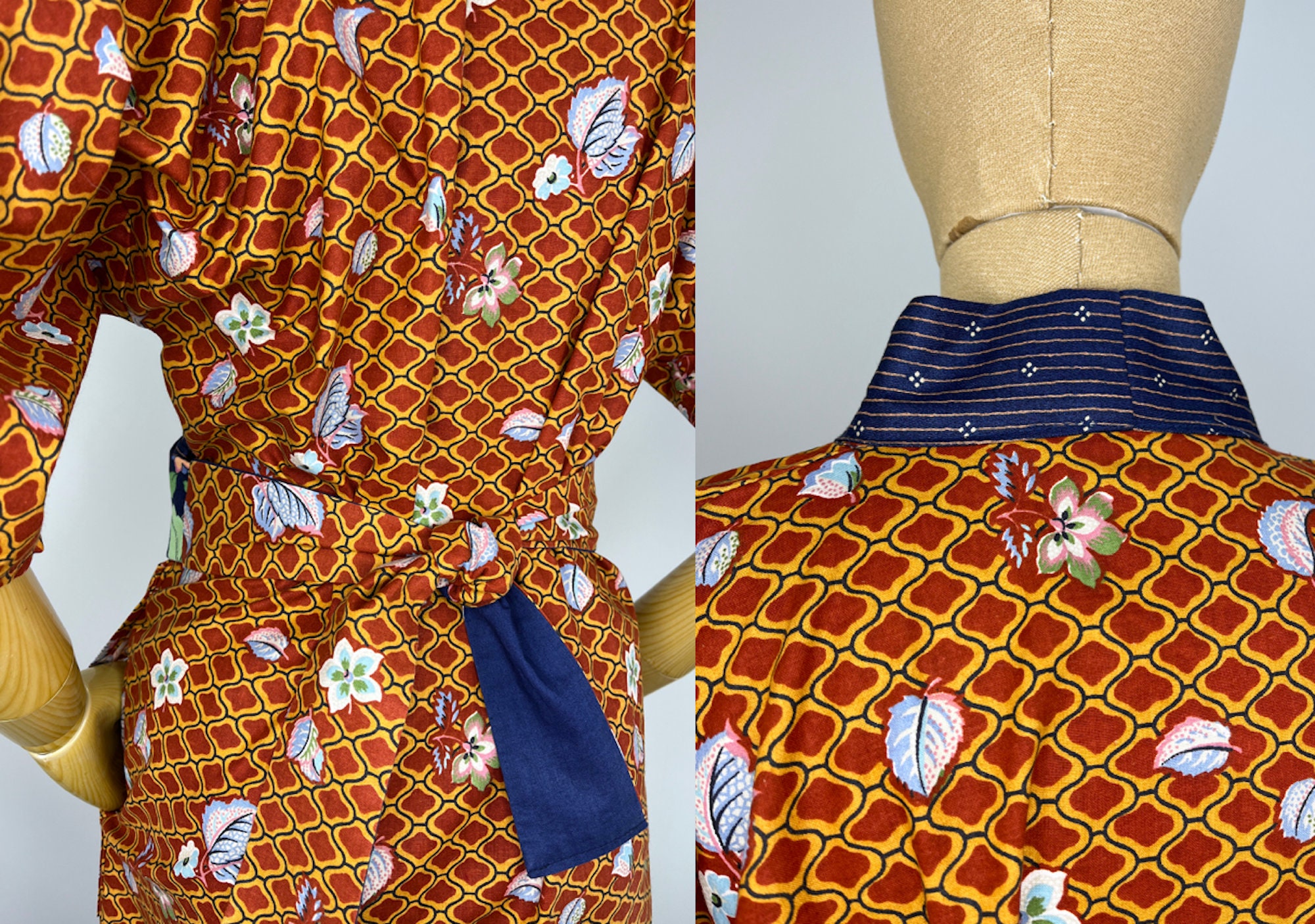 Vintage Japanese Wrap Style Robe With Sash/obi. Vintage Banana Belt ...