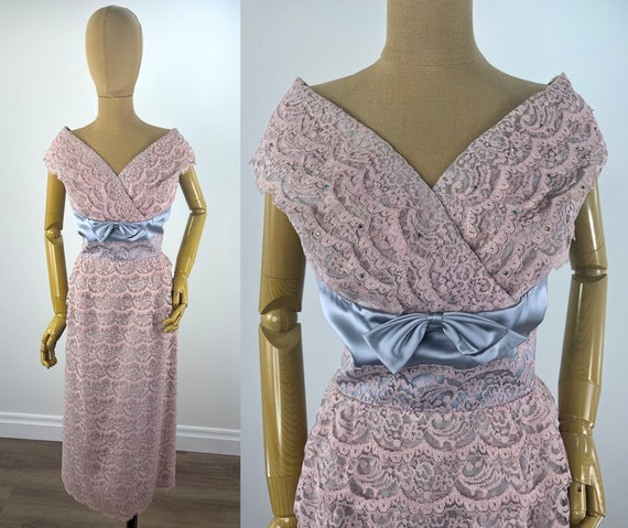 Vintage 1950s Pink Tiered Lace Off the Shoulder C… - image 1